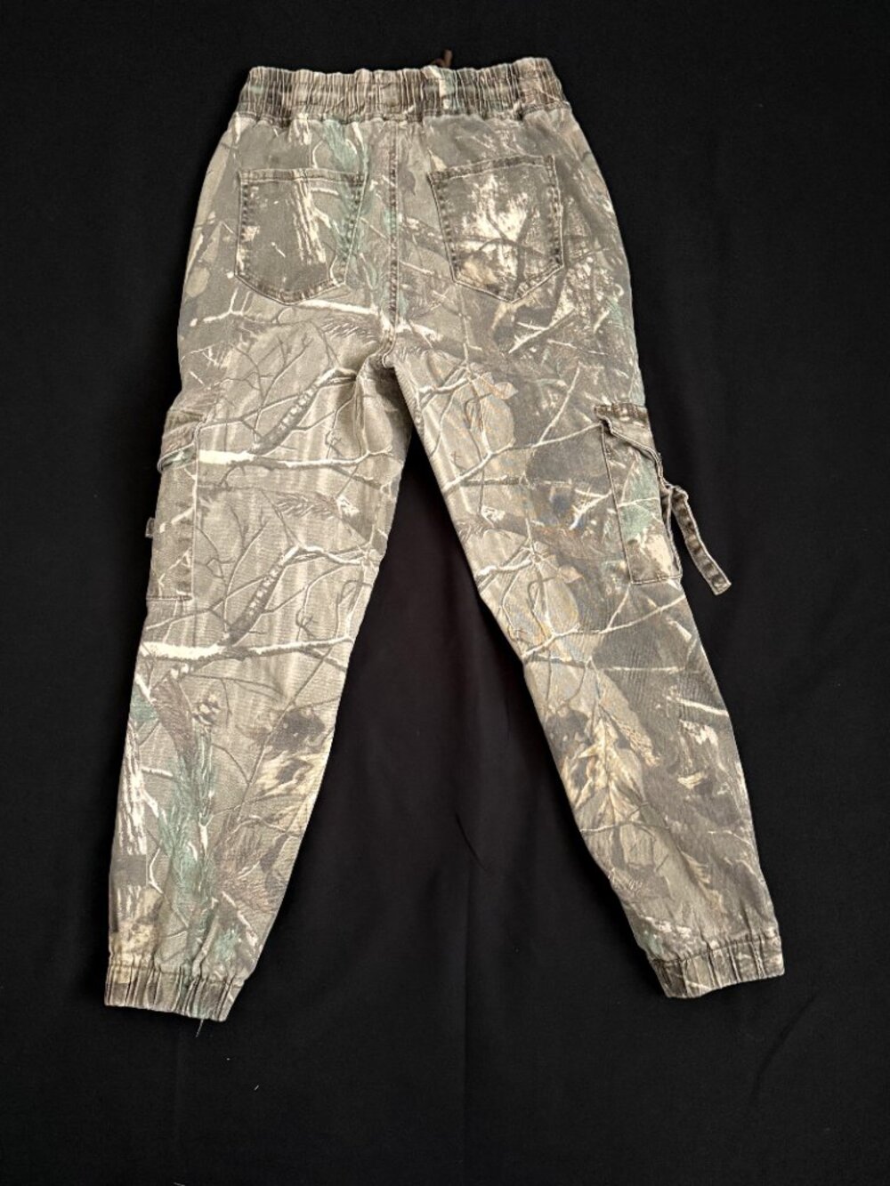 Telepatia Womens Denim Cargo Jogger Pants 7/28 Camo Stretch Drawstring - Picture 3 of 10